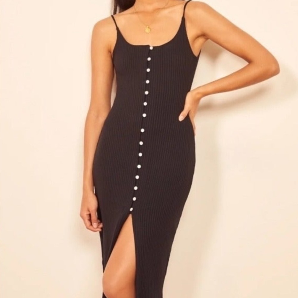 Reformation black ribbed dress
